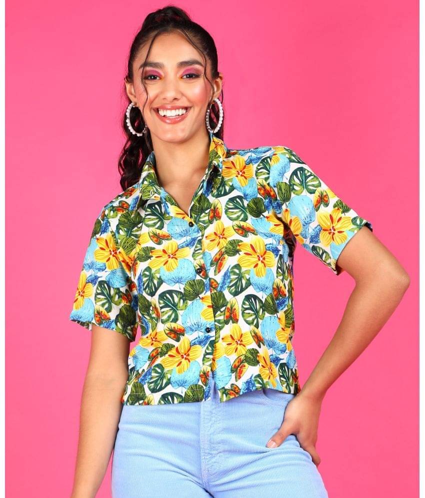 POPWINGS Women Printed Polyester Shirt ( Yellow )     			POPWINGS Women Printed Polyester Shirt ( Yellow )
