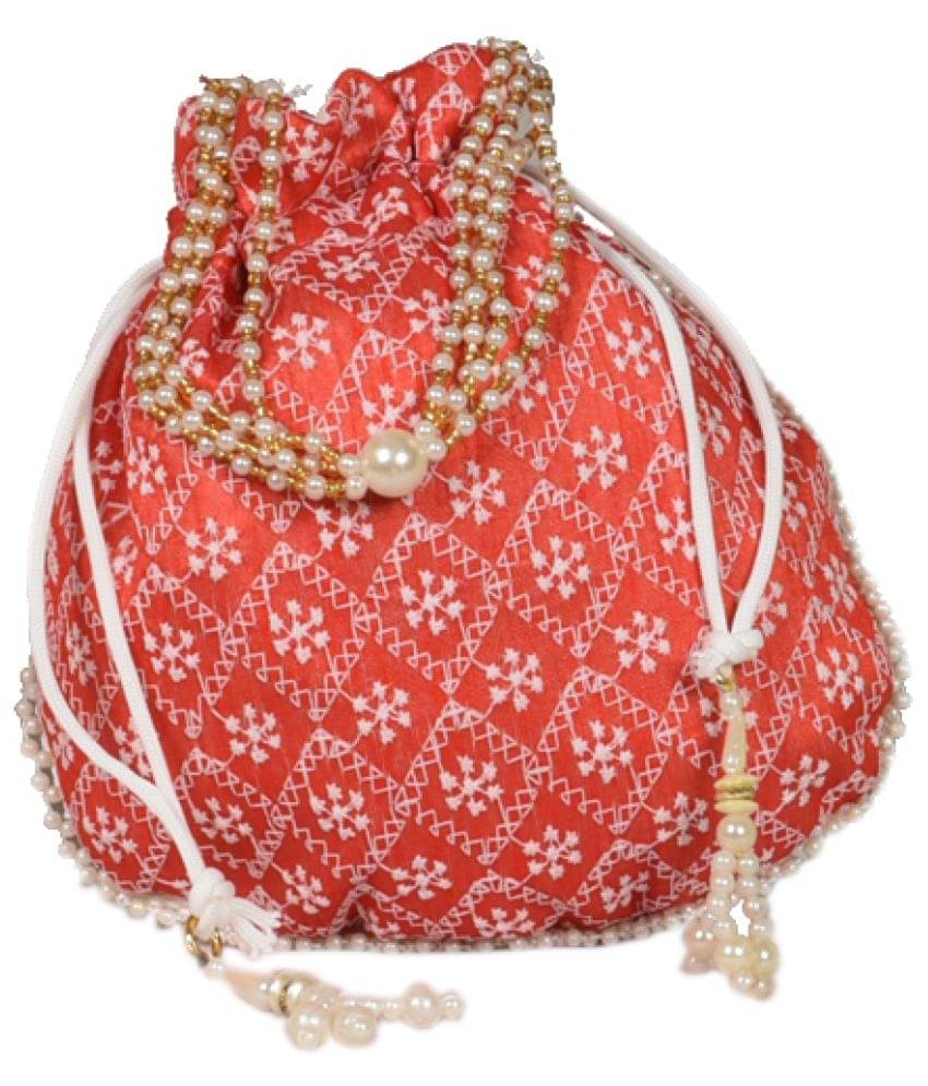     			SUNESH CREATION Red Silk Potli