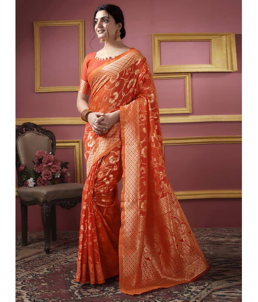 Samah Art Silk Printed Saree With Unstitched Blouse Piece ( Rani ) - Sarees | Buy online on ZillyBuy