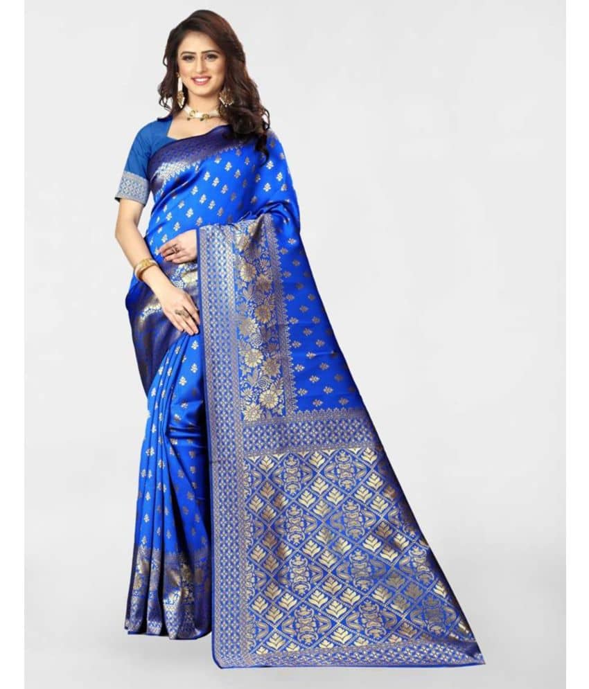 Samah Art Silk Embellished Saree With Unstitched Blouse Piece ( Blue ) - Sarees | Buy online on ZillyBuy