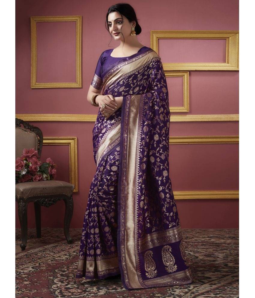     			Samah Art Silk Printed Saree With Unstitched Blouse Piece ( Purple )