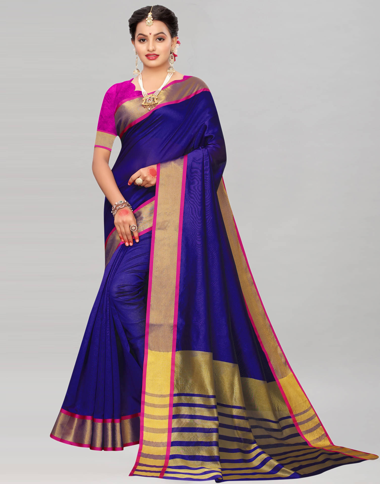 Samah Chanderi Woven Saree With Unstitched Blouse Piece ( Navy Blue ) Samah Chanderi Woven Saree With Unstitched Blouse Piece ( Navy Blue )