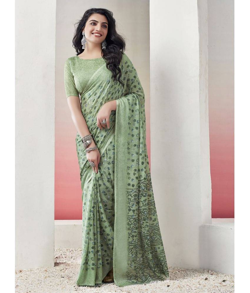     			Samah Chiffon Printed Saree With Unstitched Blouse Piece ( Green )