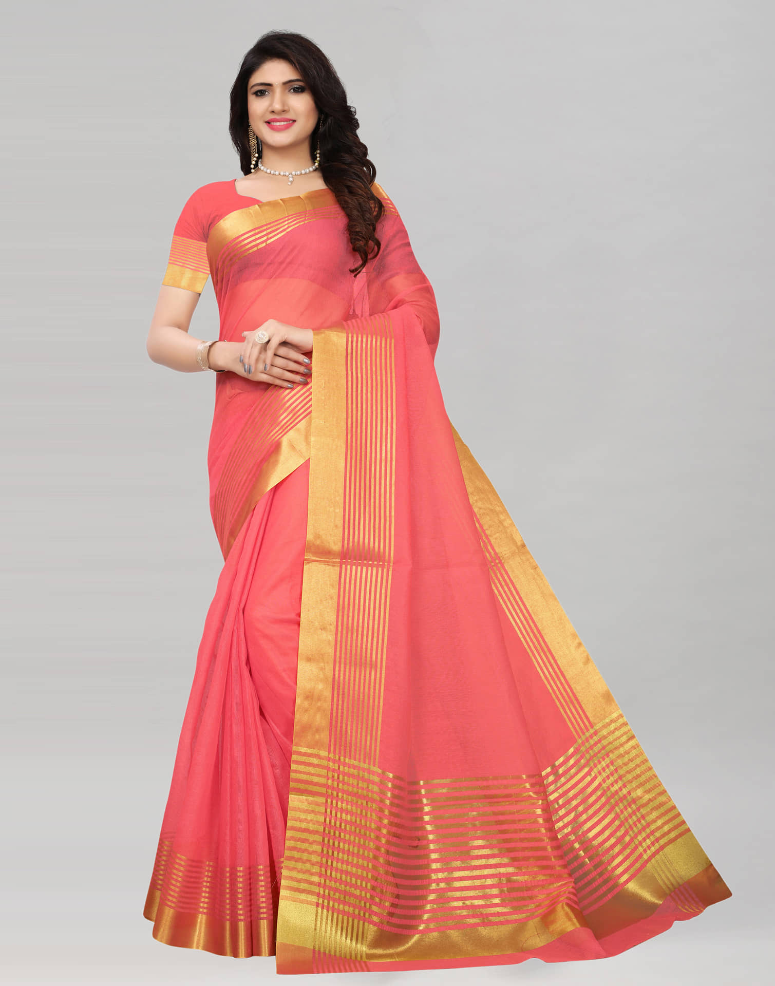 Samah Cotton Silk Woven Saree With Unstitched Blouse Piece ( Red ) - Sarees | Buy online on ZillyBuy