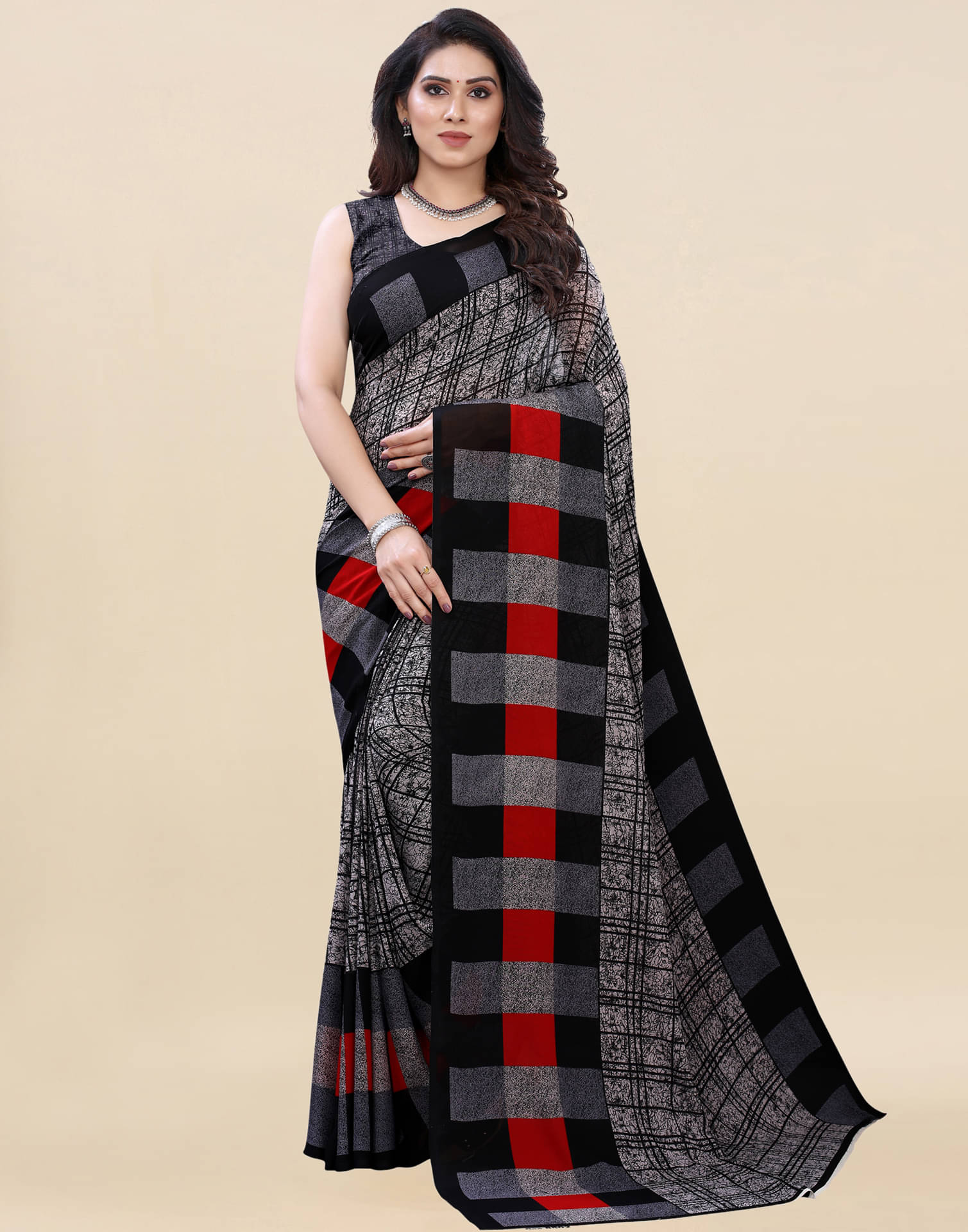 Samah Georgette Checks Saree With Unstitched Blouse Piece ( Multicolour ) Samah Georgette Checks Saree With Unstitched Blouse Piece ( Multicolour )