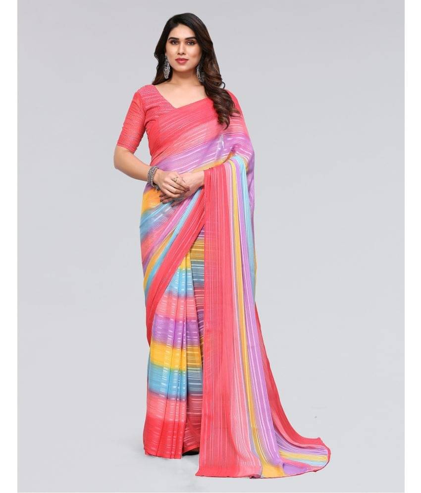 Samah Georgette Colorblock Saree With Unstitched Blouse Piece ( Pink ) Samah Georgette Colorblock Saree With Unstitched Blouse Piece ( Pink )