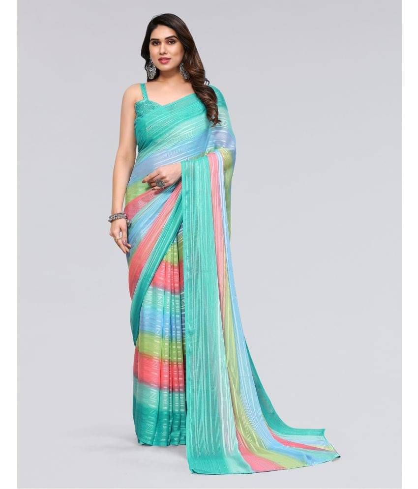 Samah Georgette Colorblock Saree With Unstitched Blouse Piece ( Turquoise ) Samah Georgette Colorblock Saree With Unstitched Blouse Piece ( Turquoise )
