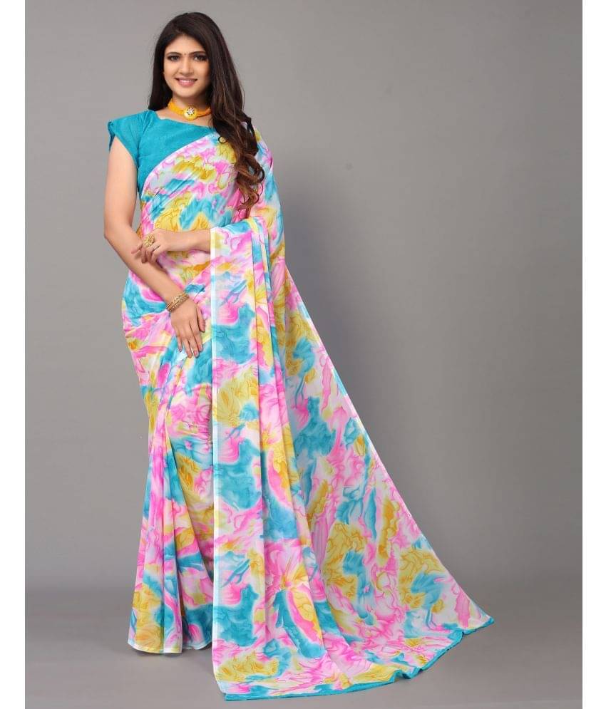 Samah Georgette Dyed Saree With Unstitched Blouse Piece ( Multicolour ) Samah Georgette Dyed Saree With Unstitched Blouse Piece ( Multicolour )