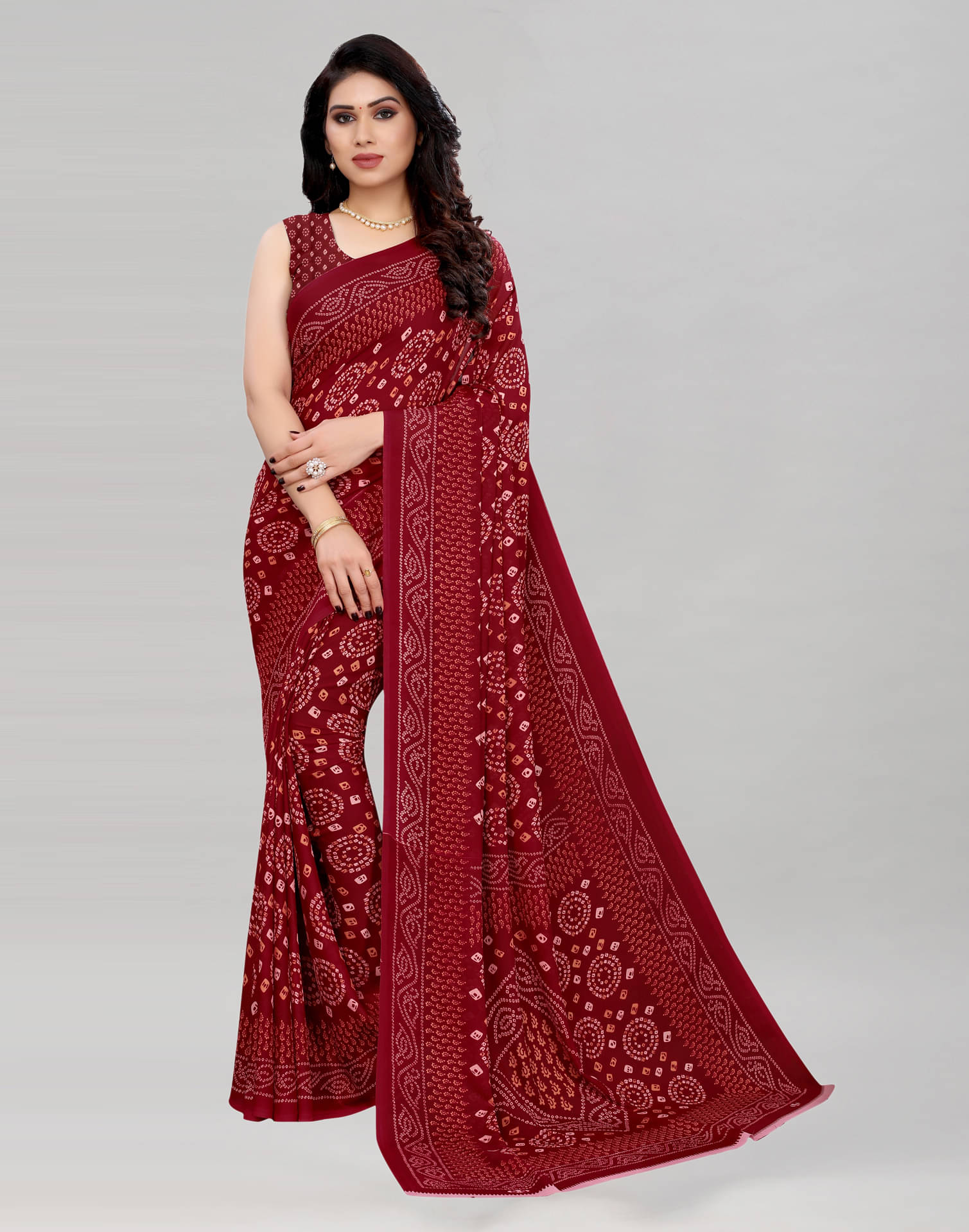 Samah Georgette Printed Saree With Unstitched Blouse Piece ( Maroon ) Samah Georgette Printed Saree With Unstitched Blouse Piece ( Maroon )