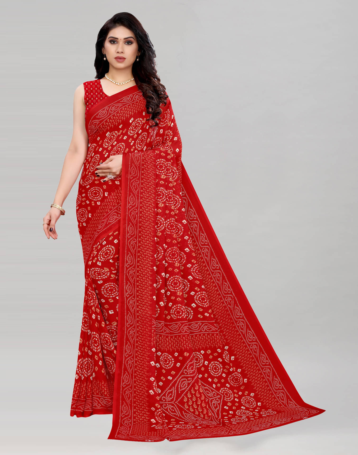 Samah Georgette Printed Saree With Unstitched Blouse Piece ( Red ) Samah Georgette Printed Saree With Unstitched Blouse Piece ( Red )