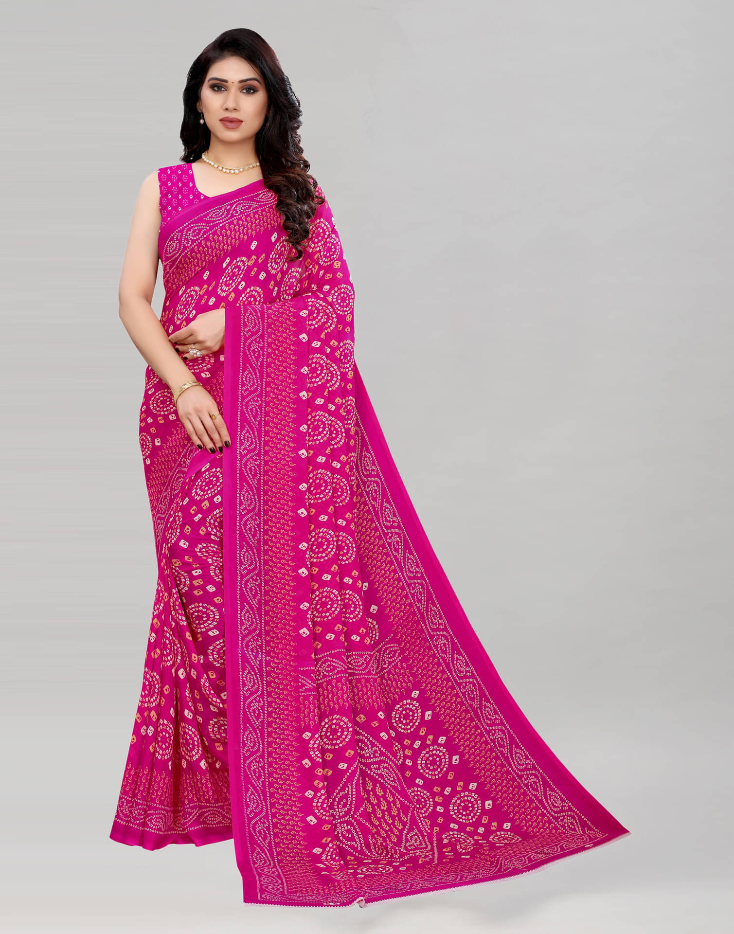 Samah Georgette Printed Saree With Unstitched Blouse Piece ( Pink ) Samah Georgette Printed Saree With Unstitched Blouse Piece ( Pink )
