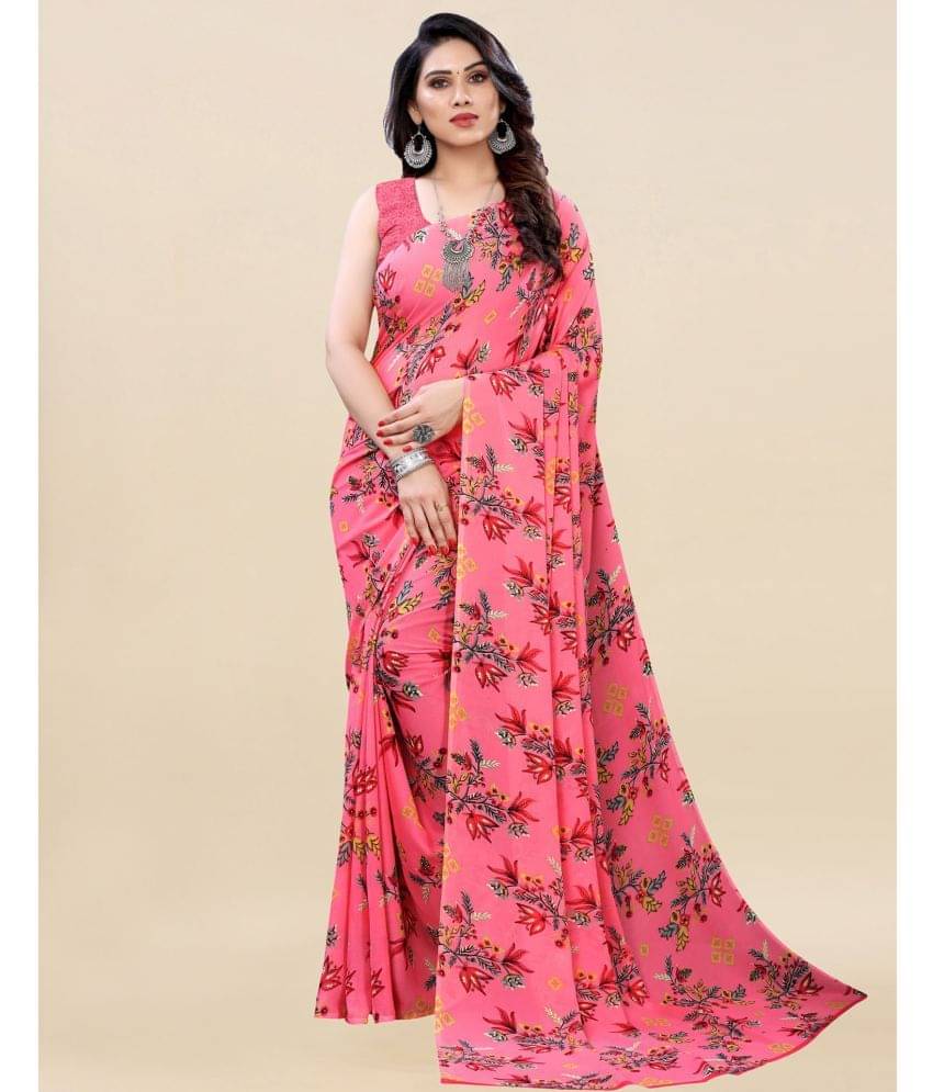 Samah Georgette Printed Saree With Unstitched Blouse Piece ( Pink ) Samah Georgette Printed Saree With Unstitched Blouse Piece ( Pink )