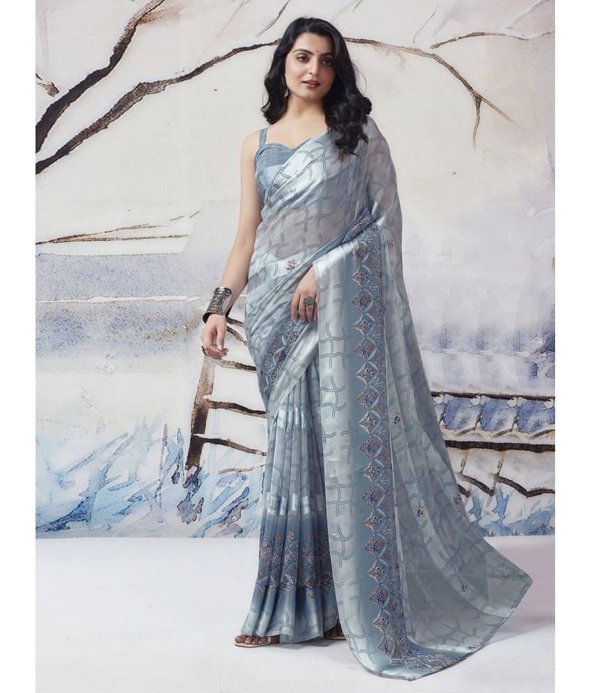     			Samah Georgette Printed Saree With Unstitched Blouse Piece ( Grey )