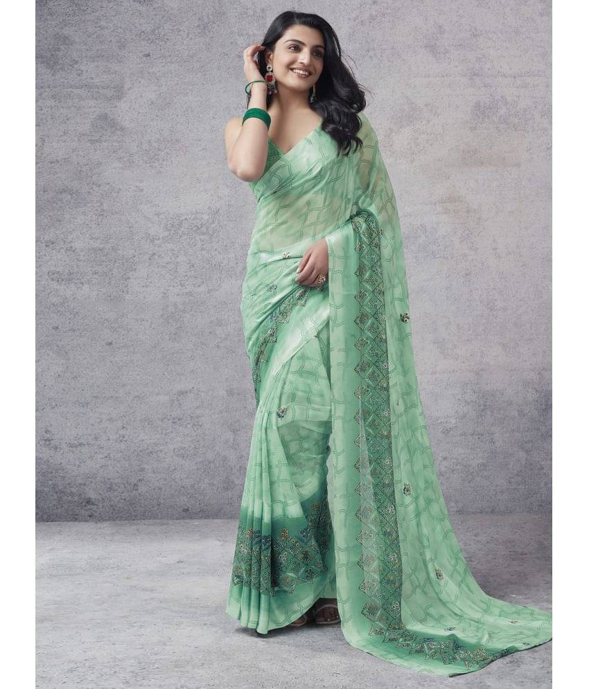     			Samah Georgette Printed Saree With Unstitched Blouse Piece ( Turquoise )