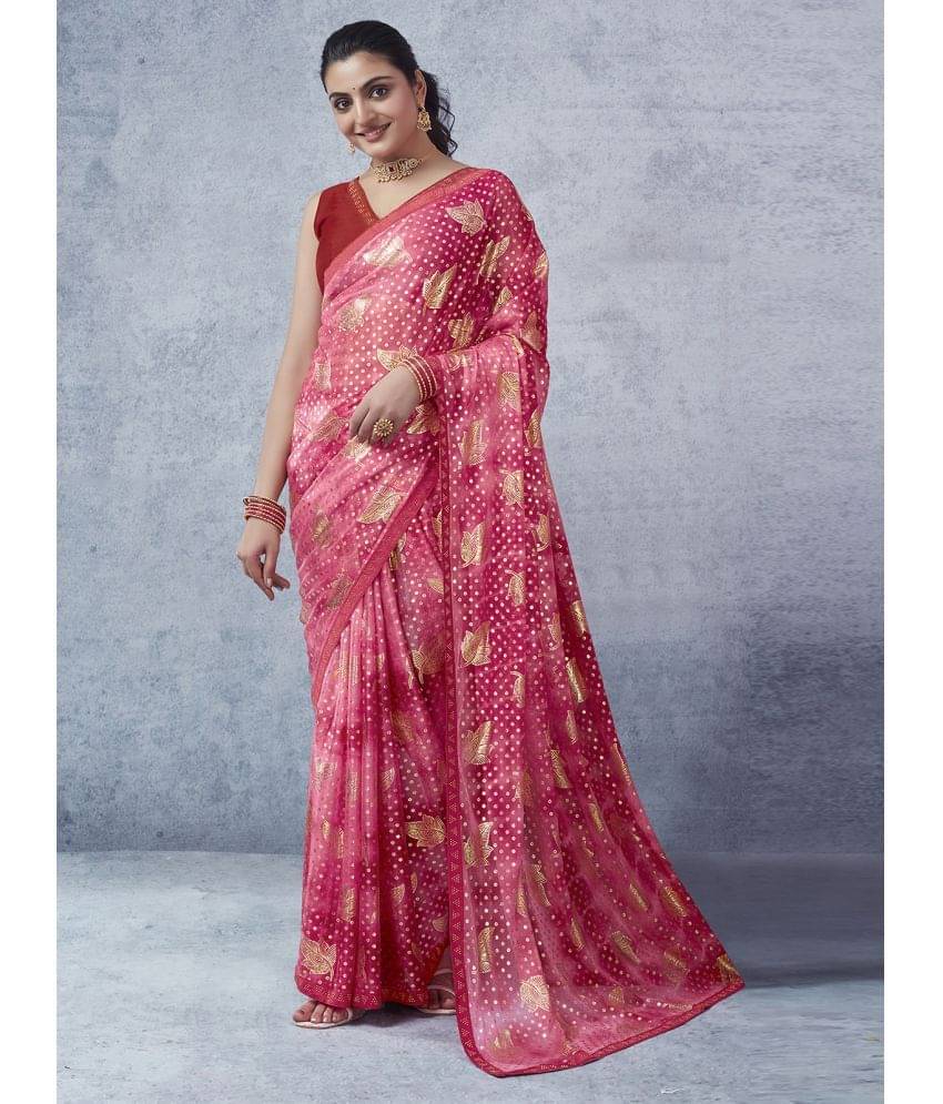     			Samah Lycra Embellished Saree With Unstitched Blouse Piece ( Red )