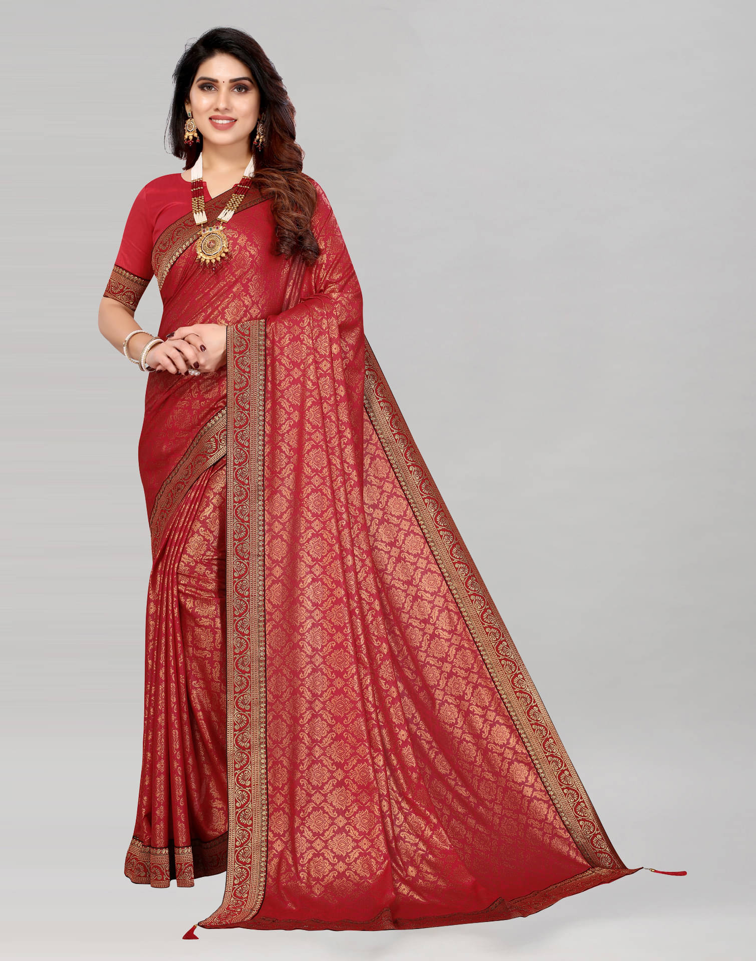     			Samah Lycra Woven Saree With Unstitched Blouse Piece ( Maroon )