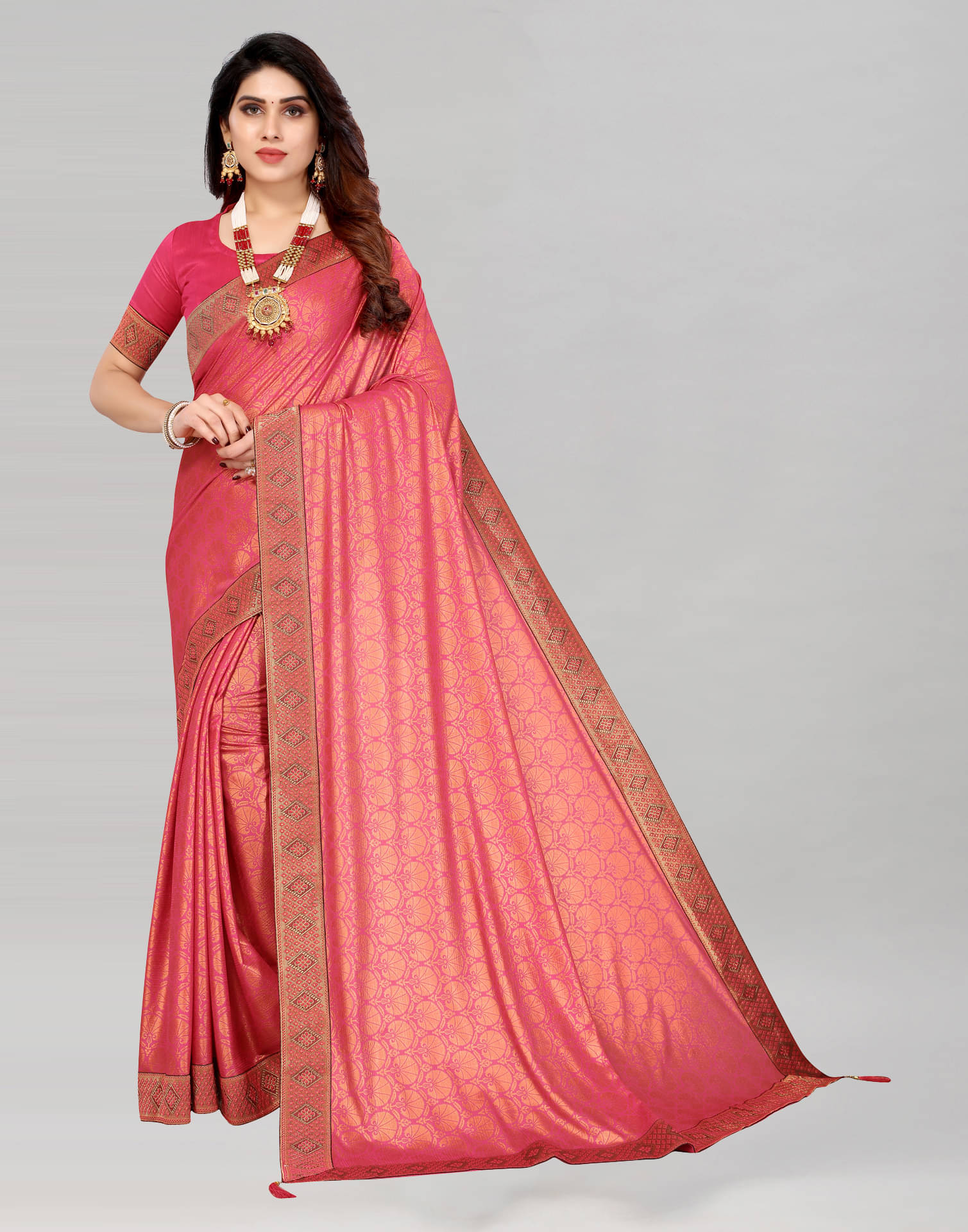     			Samah Lycra Woven Saree With Unstitched Blouse Piece ( Peach )