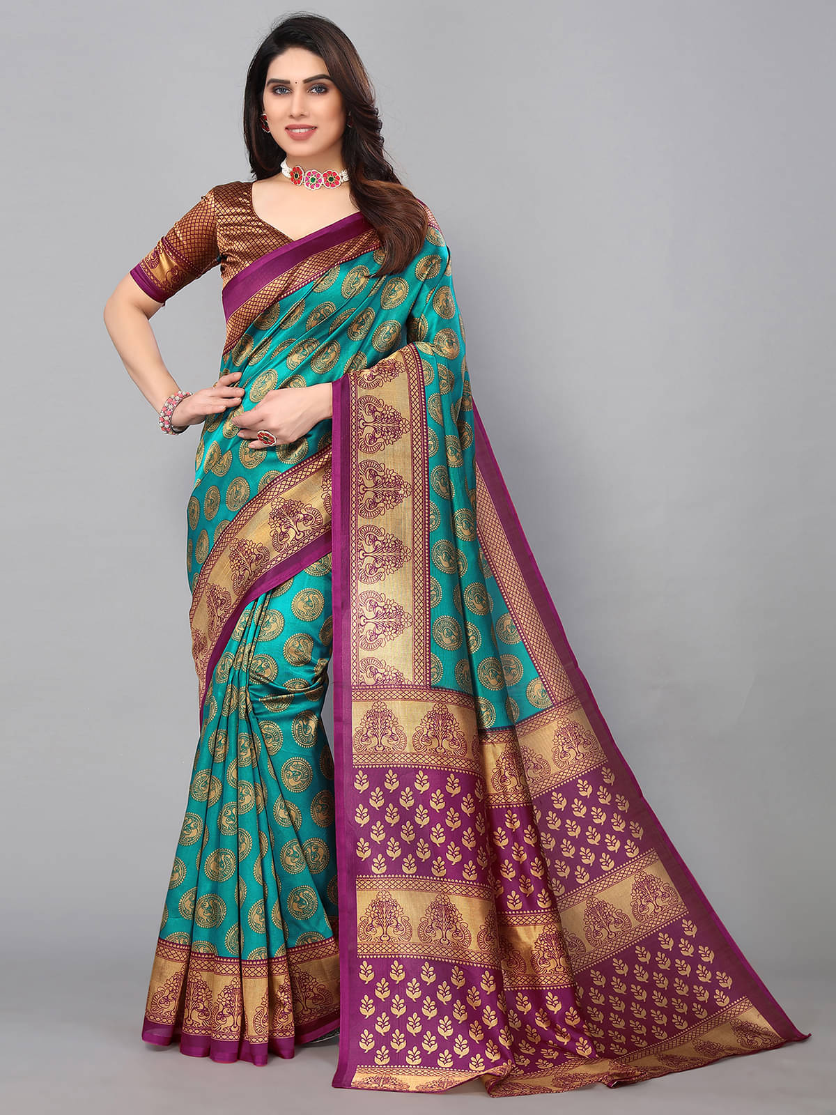 Samah Silk Embellished Saree With Unstitched Blouse Piece ( Turquoise ) Samah Silk Embellished Saree With Unstitched Blouse Piece ( Turquoise )