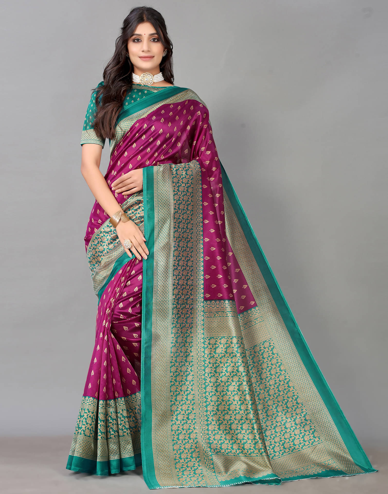 Samah Silk Printed Saree With Unstitched Blouse Piece ( Wine ) Samah Silk Printed Saree With Unstitched Blouse Piece ( Wine )