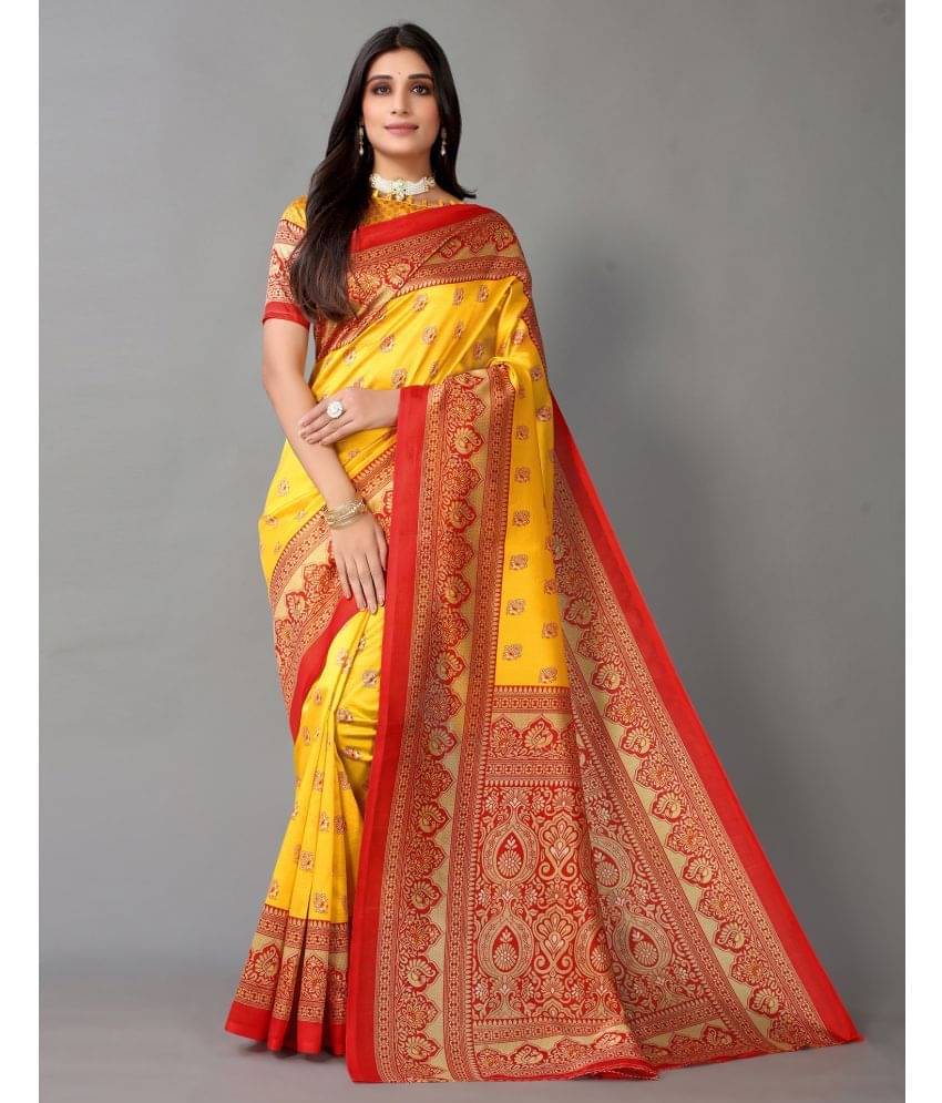 Samah Silk Printed Saree With Unstitched Blouse Piece ( Yellow ) Samah Silk Printed Saree With Unstitched Blouse Piece ( Yellow )
