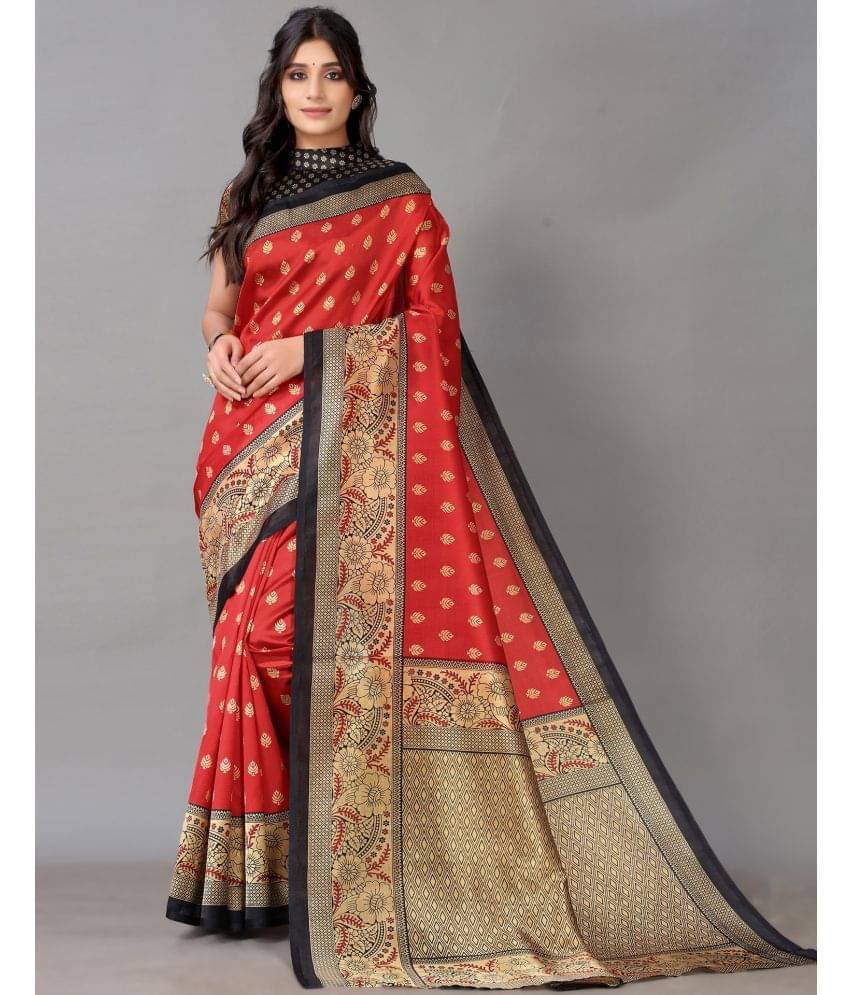     			Samah Silk Printed Saree With Unstitched Blouse Piece ( Red )