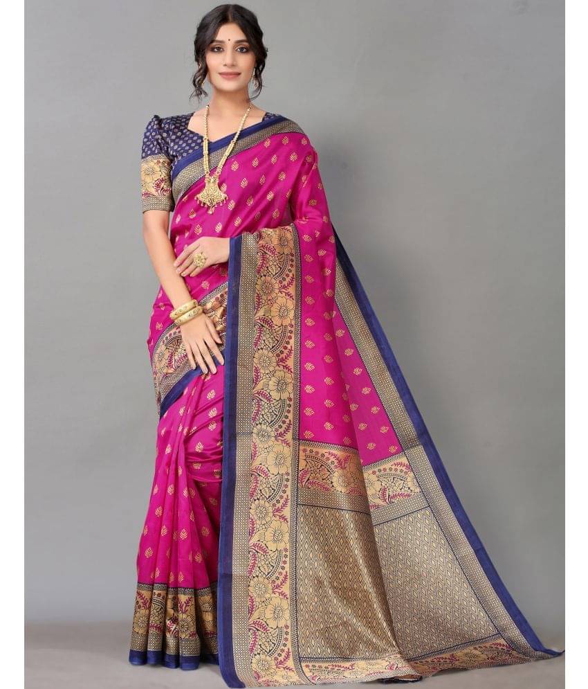 Samah Silk Printed Saree With Unstitched Blouse Piece ( Magenta ) Samah Silk Printed Saree With Unstitched Blouse Piece ( Magenta )