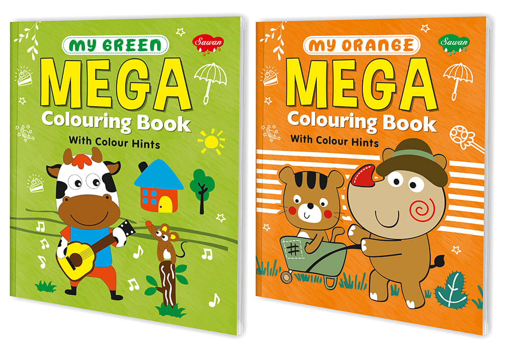 Sawan Present Set Of 2 My Green & My Orange Mega Colouring Books With Colour Hints | For Kids Sawan Present Set Of 2 My Green & My Orange Mega Colouring Books With Colour Hints | For Kids