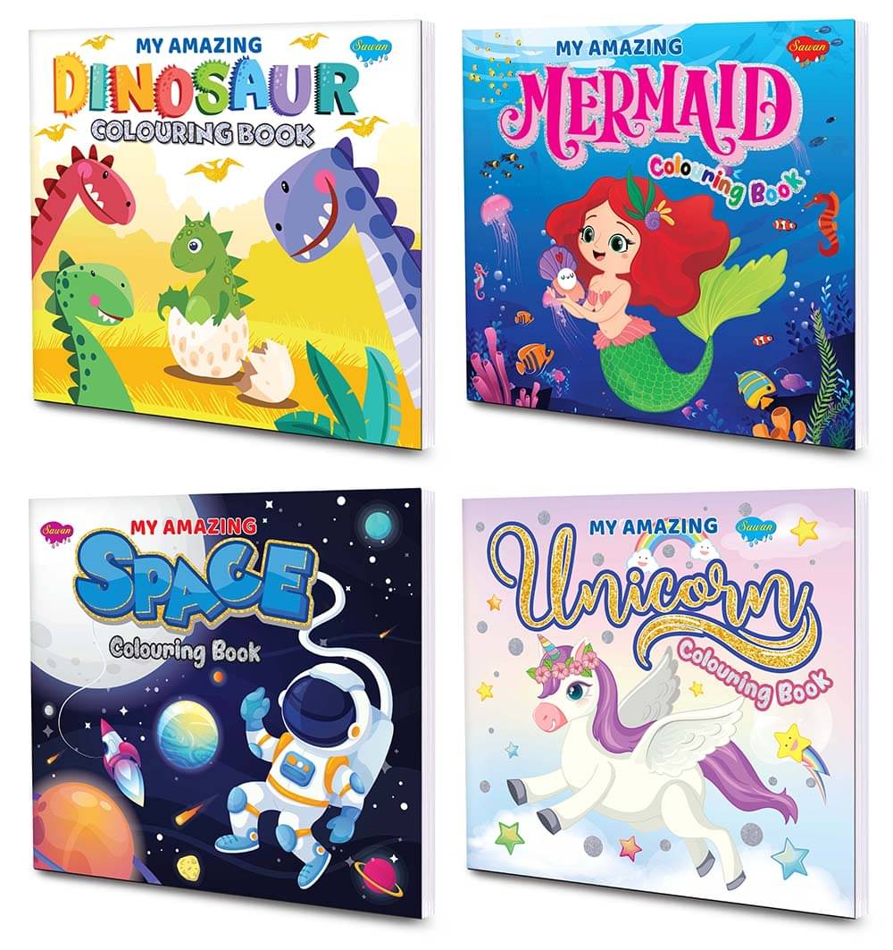 Sawan Presents Set Of 4 My Amazing Colouring Books of Dinosaur, Space, Mermaid & Unicorn Sawan Presents Set Of 4 My Amazing Colouring Books of Dinosaur, Space, Mermaid & Unicorn