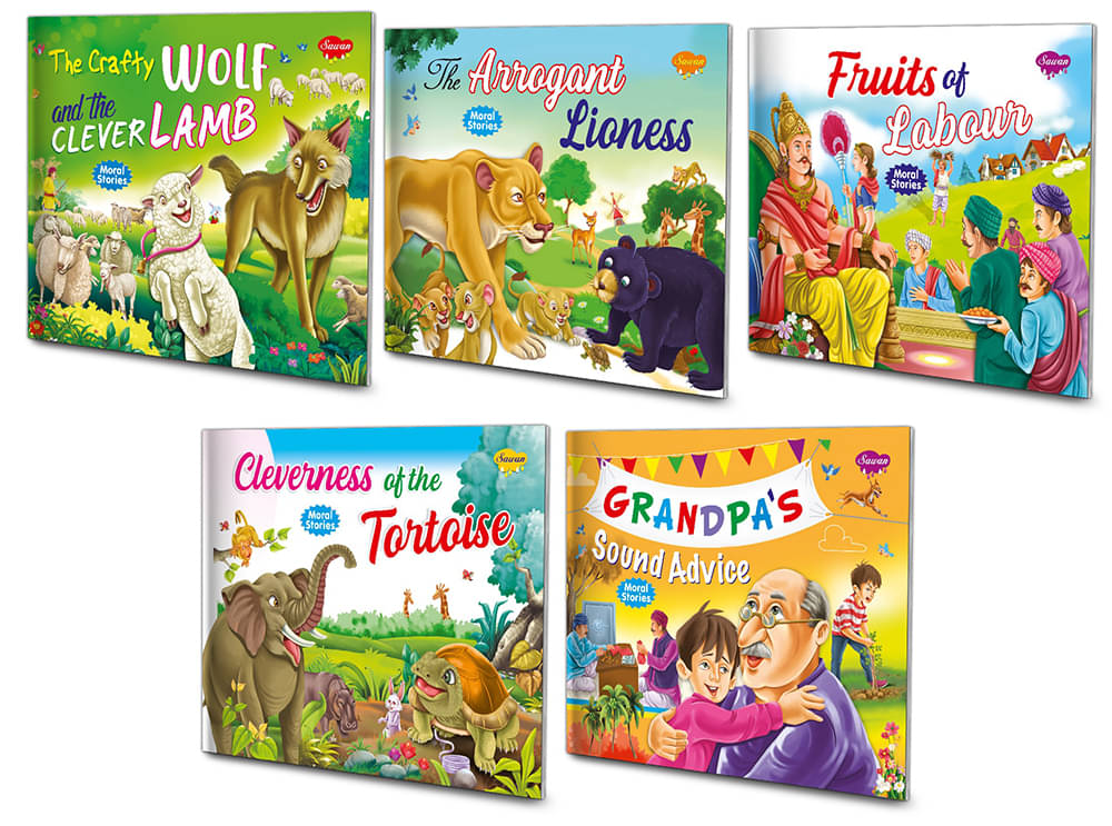 The Crafty Wolf & The Clever Lamb, The Arrogant Lioness, Fruits Of Labour, Cleverness Of The Tortoise, Grandpa's Sound Advice | Set Of 5 Moral Stories By Sawan (Paperback, Sawan)     			The Crafty Wolf & The Clever Lamb, The Arrogant Lioness, Fruits Of Labour, Cleverness Of The Tortoise, Grandpa's Sound Advice | Set Of 5 Moral Stories By Sawan (Paperback, Sawan)