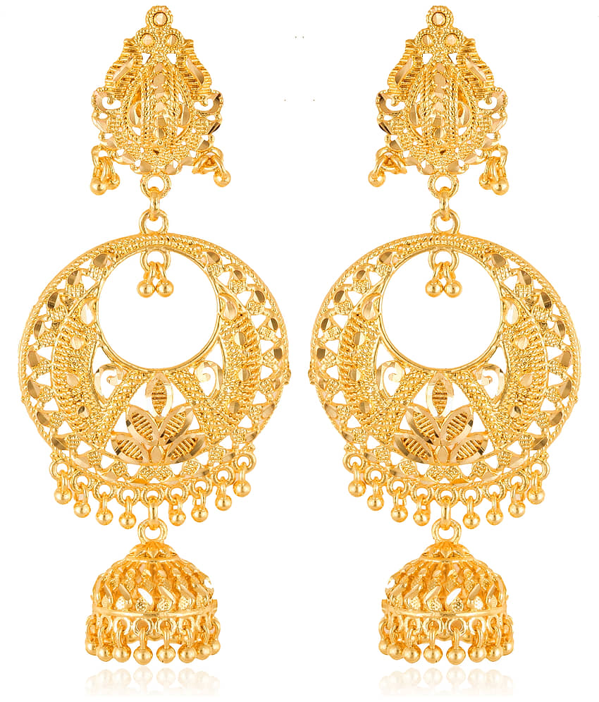 VIVASTRI Golden Jhumki Earrings ( Pack of 1 ) - Earrings | Buy online on ZillyBuy