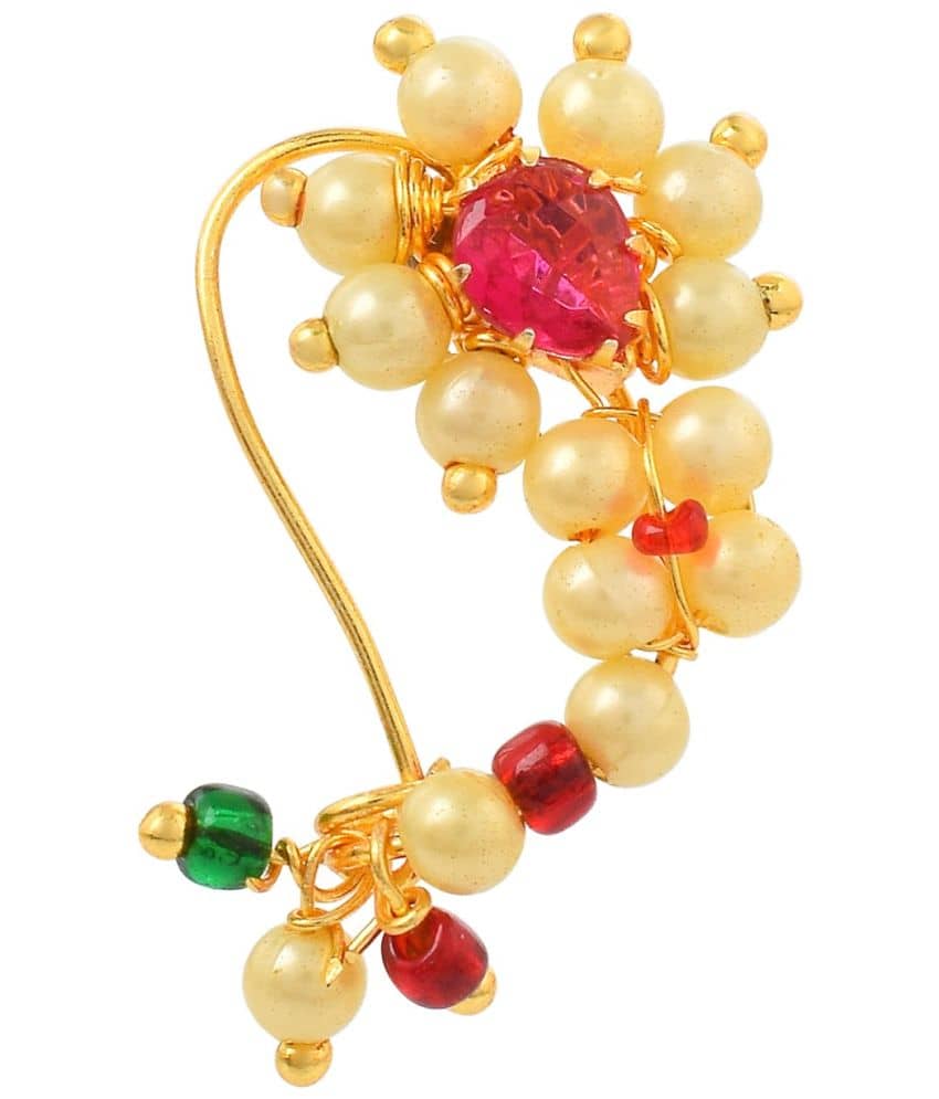 ADMIER Maharashtrian Diamond Banu marathi Nose pin Nath Nose Ring for Wedding Women Girls design Traditional Pearl Jewellery