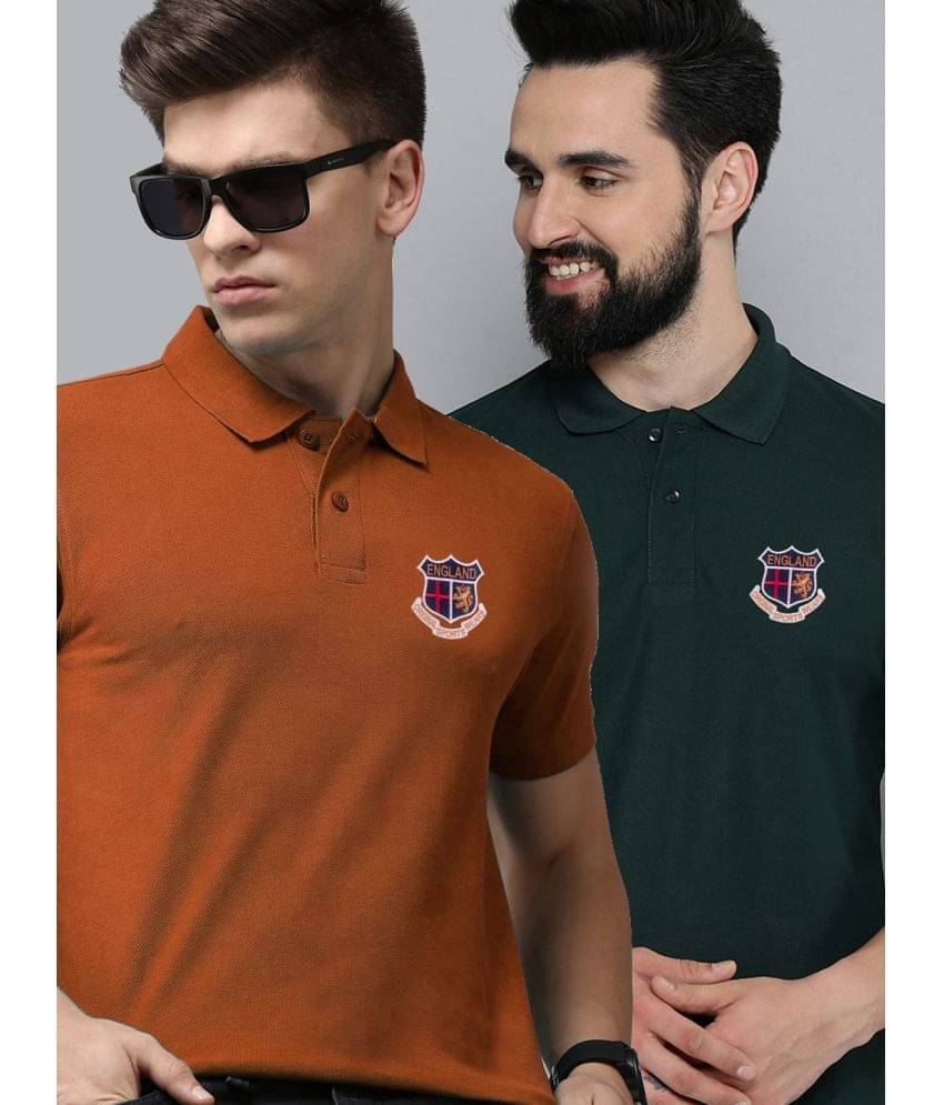 ADORATE Cotton Blend Regular Fit Embroidered Half Sleeves Men's Polo T Shirt - Rust Brown ( Pack of 2 ) ADORATE Cotton Blend Regular Fit Embroidered Half Sleeves Men's Polo T Shirt - Rust Brown ( Pack of 2 )