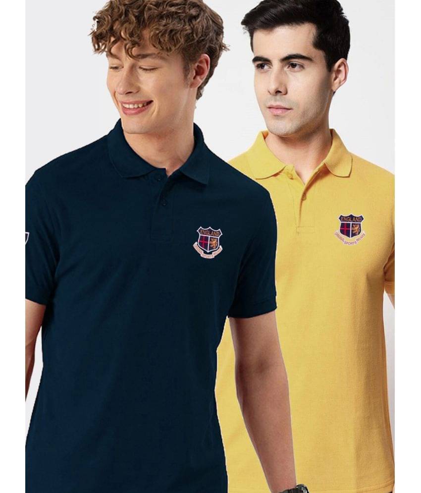 ADORATE Cotton Blend Regular Fit Embroidered Half Sleeves Men's Polo T Shirt - Navy ( Pack of 2 ) ADORATE Cotton Blend Regular Fit Embroidered Half Sleeves Men's Polo T Shirt - Navy ( Pack of 2 )