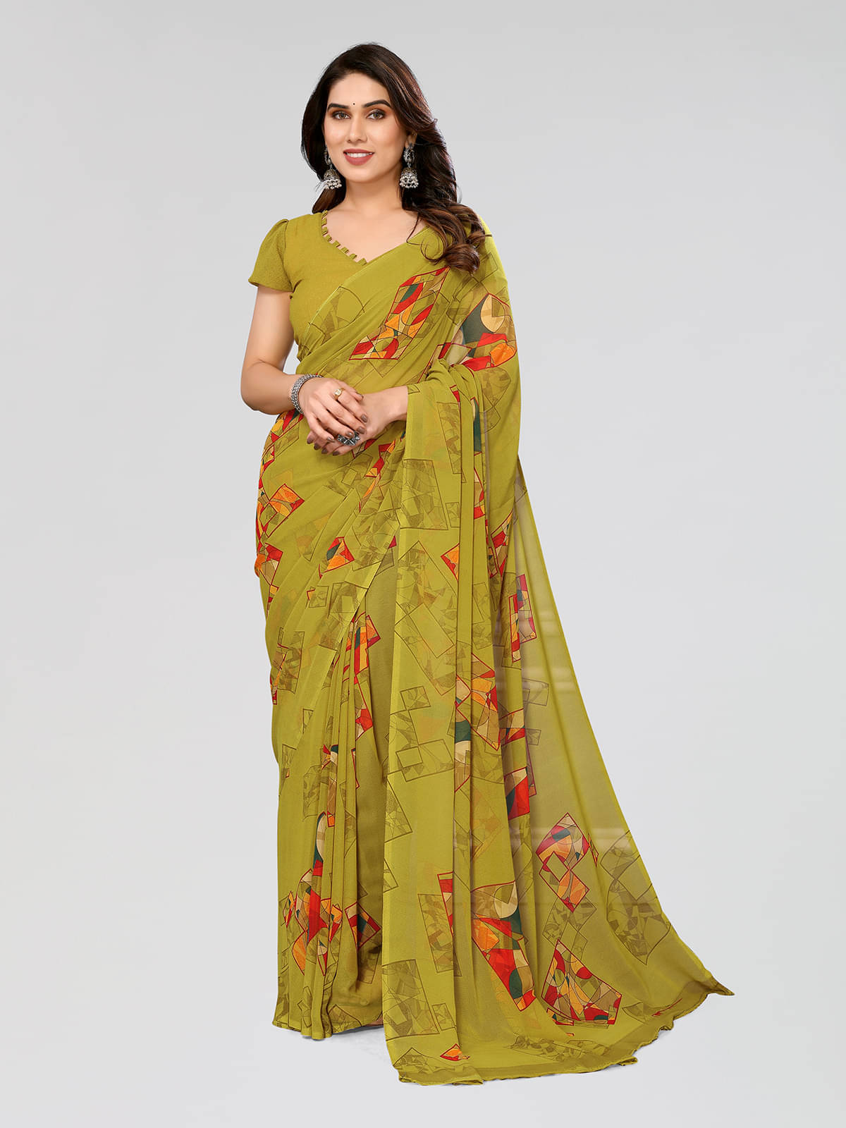     			ANAND SAREES Georgette Printed Saree With Unstitched Blouse Piece ( Green )