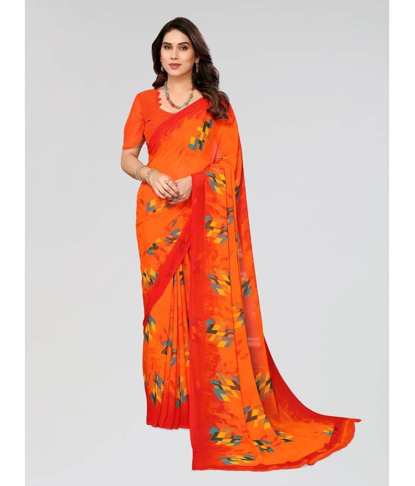 ANAND SAREES Georgette Printed Saree With Unstitched Blouse Piece ( Orange ) ANAND SAREES Georgette Printed Saree With Unstitched Blouse Piece ( Orange )