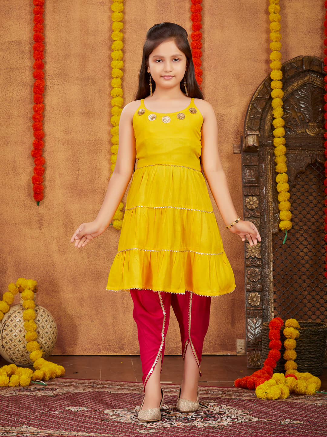 Aarika Girls Rayon Top & Dhoti Set ( Pack of 1 , Yellow )