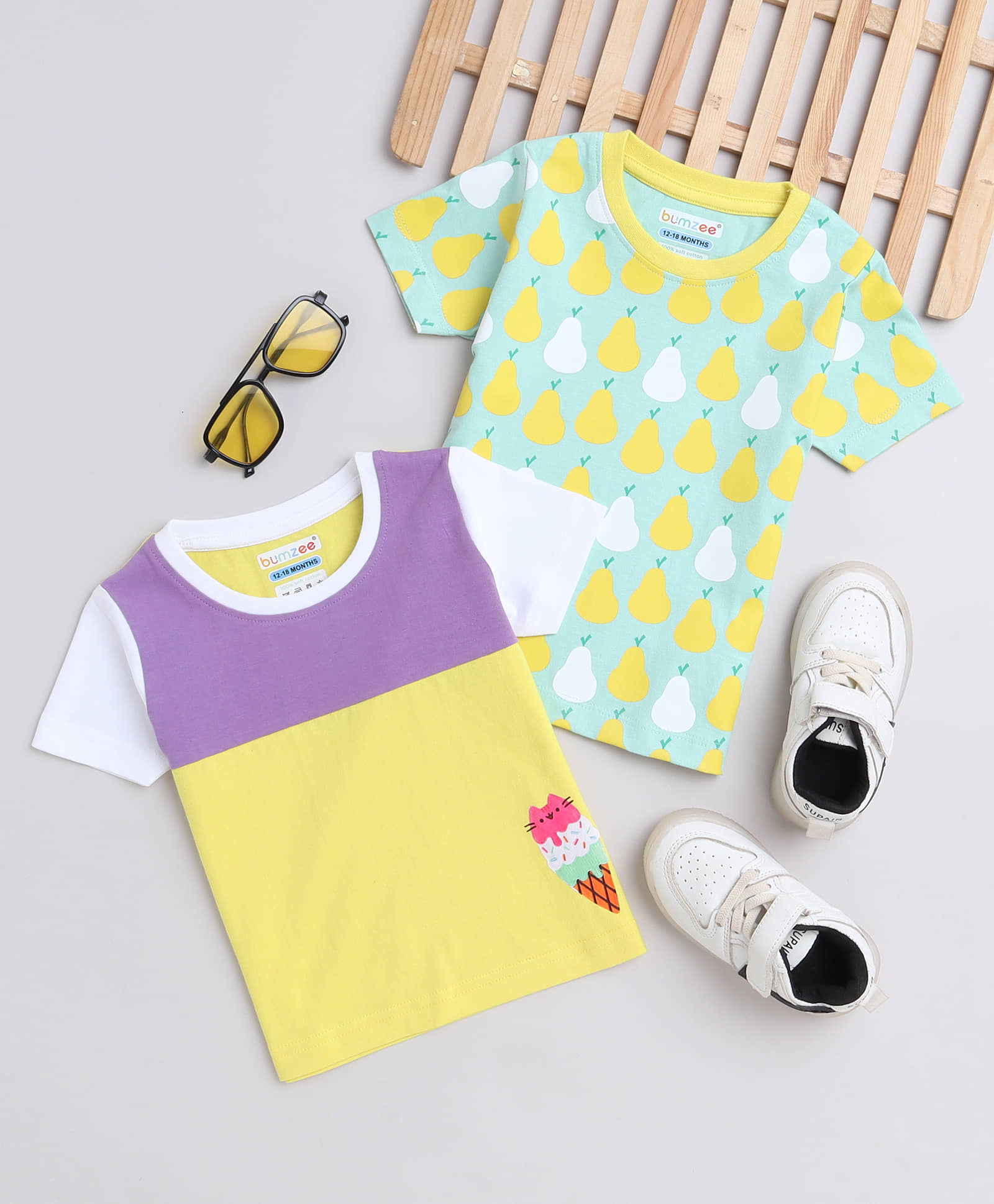 BUMZEE Pack of 2 Baby Girls Cotton T-Shirt ( Green )