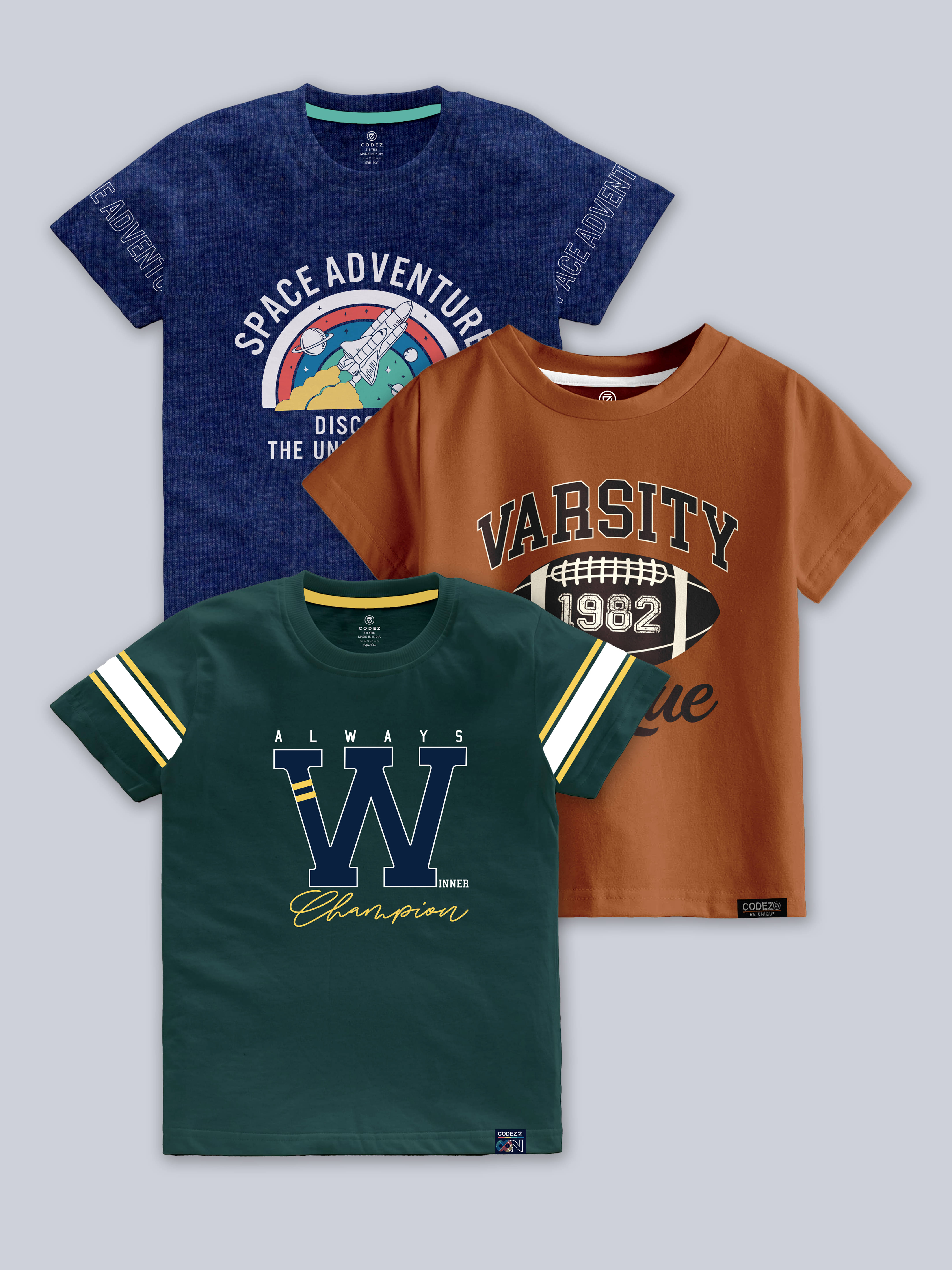     			CODEZ Pack of 3 Boys Cotton Blend T-Shirt ( Multicolor )