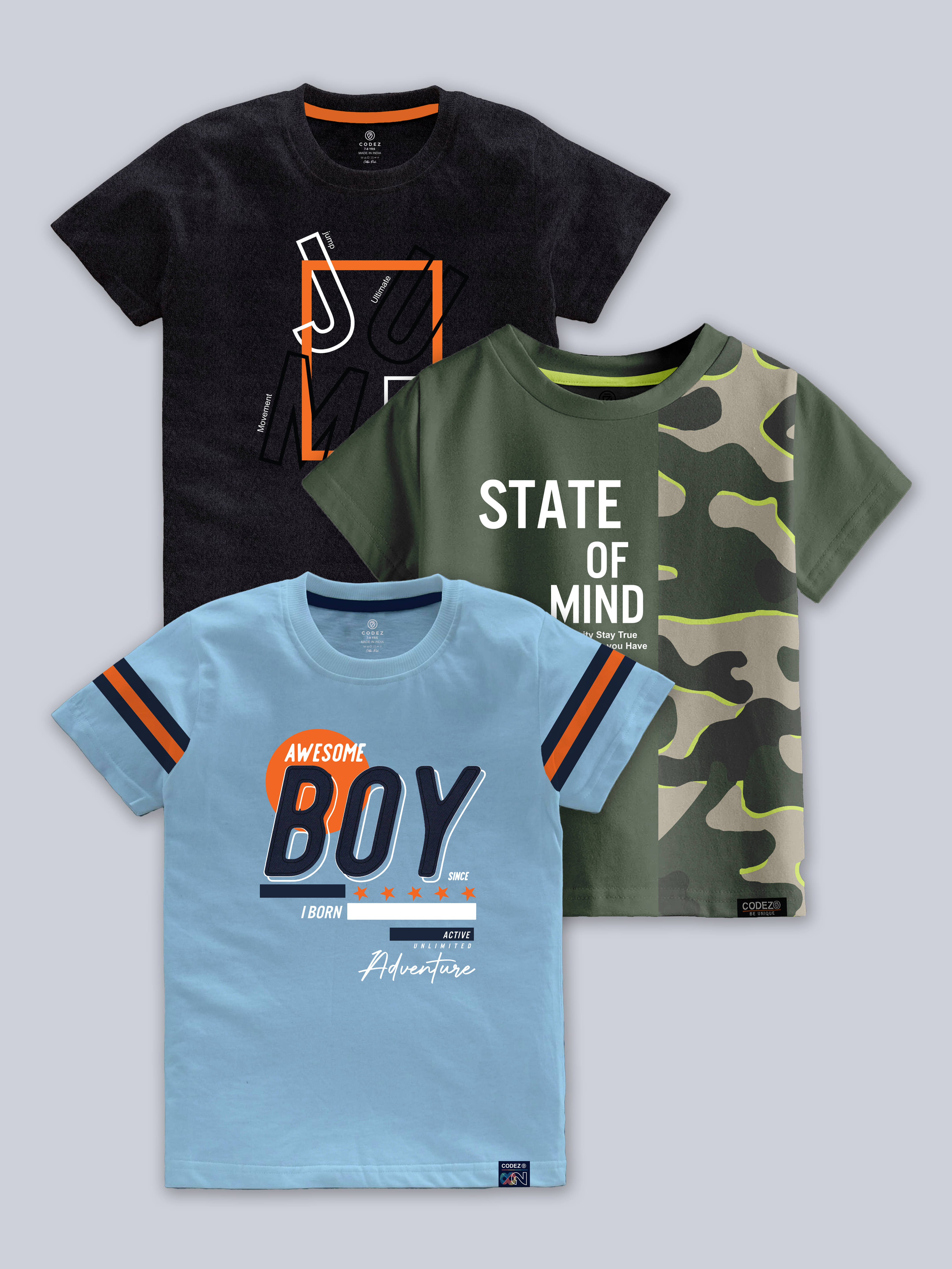    			CODEZ Pack of 3 Boys Cotton Blend Polo T-Shirt ( Multicolor )