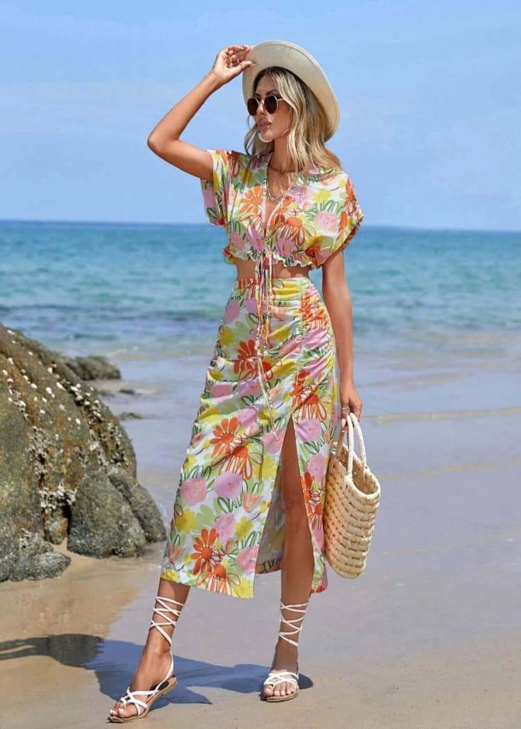 COOL AND CASUAL Women Printed Top With Skirt Co-Ord Set ( Multicolor )