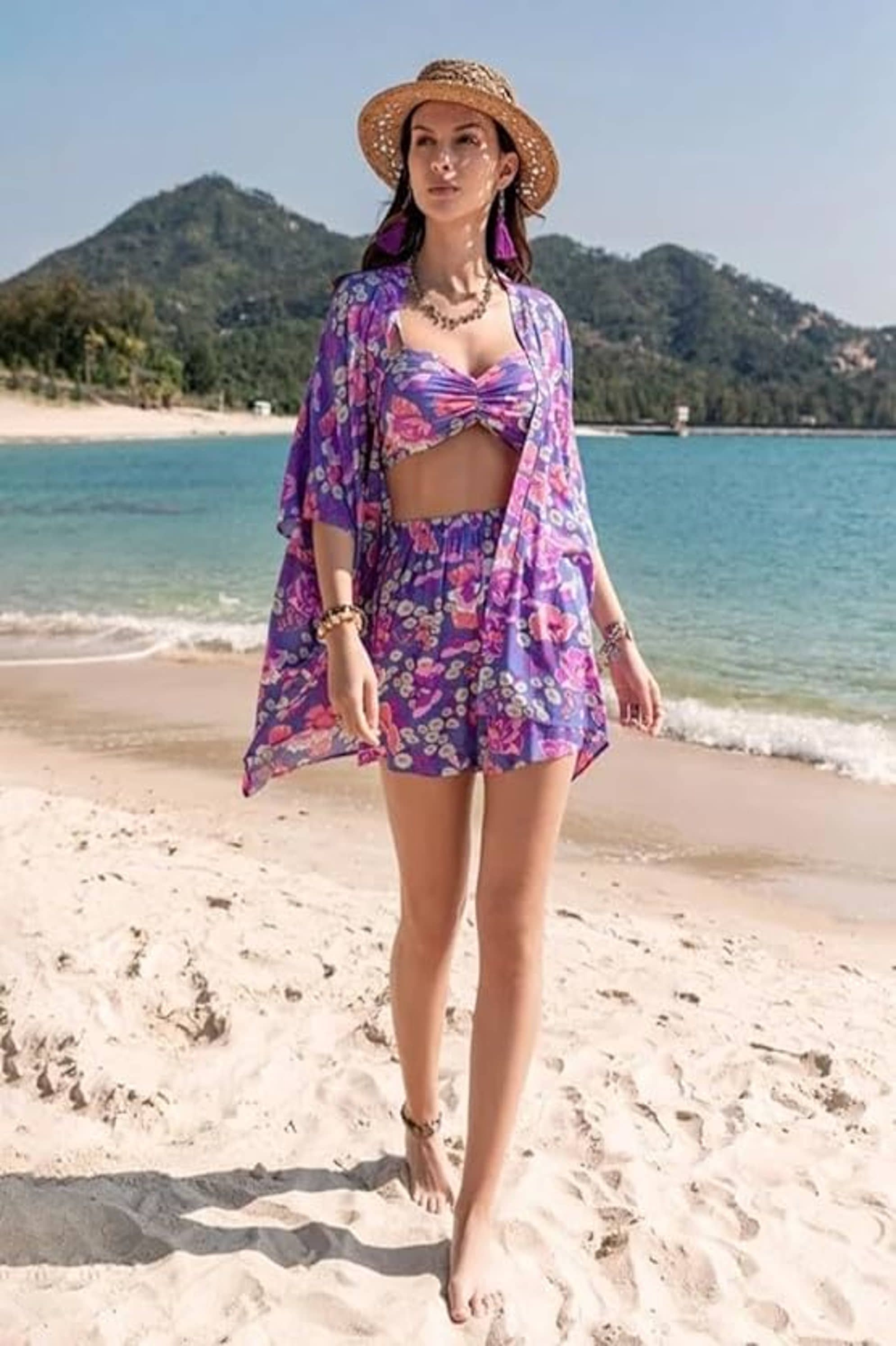 COOL AND CASUAL Women Printed Top With Shorts Co-Ord Set ( Purple )