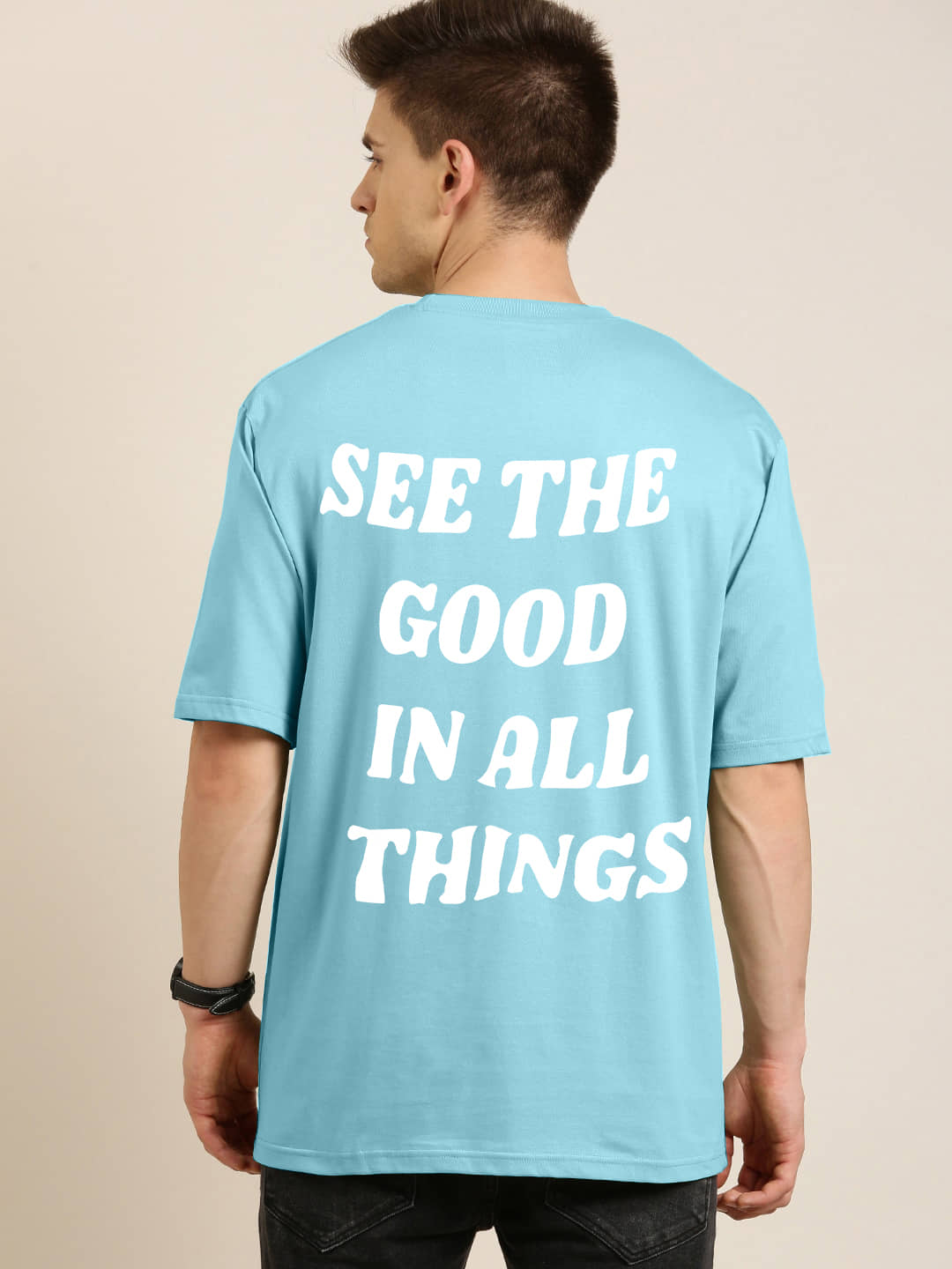 Faltu.co Pack of 1 Cotton Oversized Fit Men's T-Shirt ( Sky Blue )