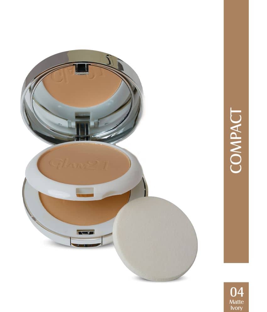 Glam21 "2 In 1" HD Compact Powder Oil Free Formula with 12hrs Stay Matte Finish 20gm Matte Ivory-04