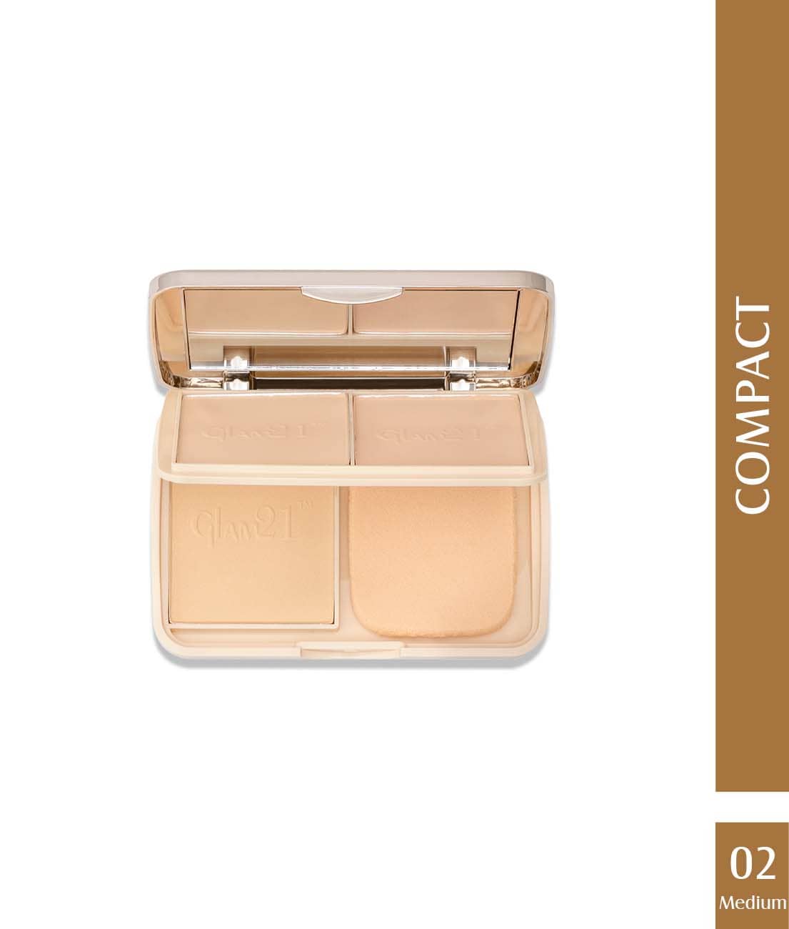 Glam21 Natural Oil-Control 3-in-1 Compact Powder For Long Lasting & Matte Finish Look 27gm Medium-02