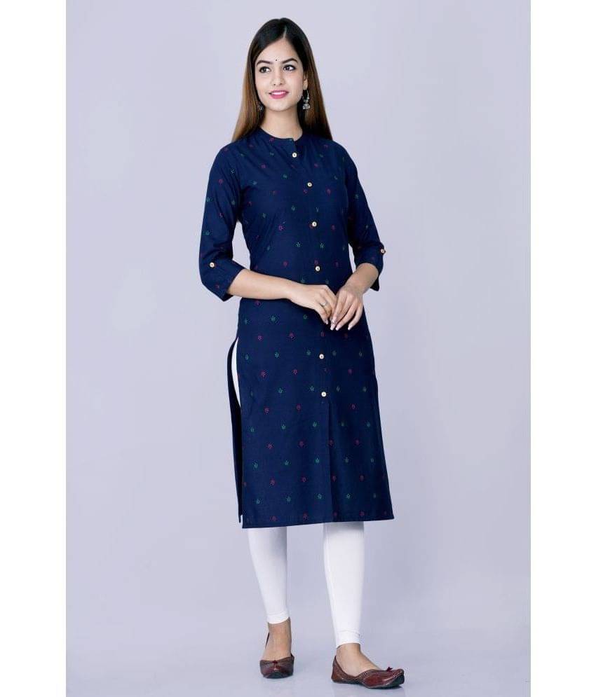 GlowWorld Cotton Printed Front Slit Women's Kurti - Blue ( Pack of 1 )     			GlowWorld Cotton Printed Front Slit Women's Kurti - Blue ( Pack of 1 )