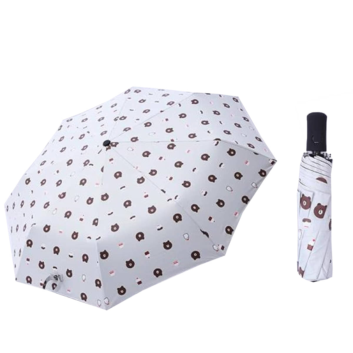     			Infispace Manual Umbrella For  Boys & Girls, UV-Rays Safe 23 Inch Large Size 3-Fold Bear Print Umbrella,Silver Color Umberallas For Sun & Rain