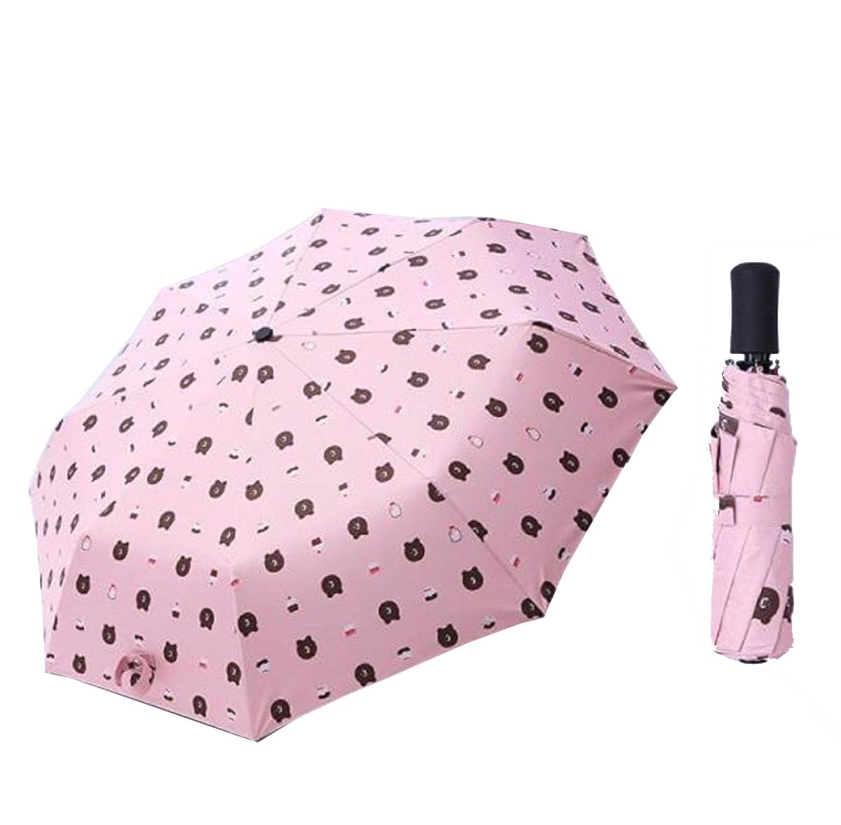     			Infispace Manual Umbrella For  Boys & Girls, UV-Rays Safe 23 Inch Large Size 3-Fold Bear Print Umbrella,Pink Color Umberallas For Sun & Rain