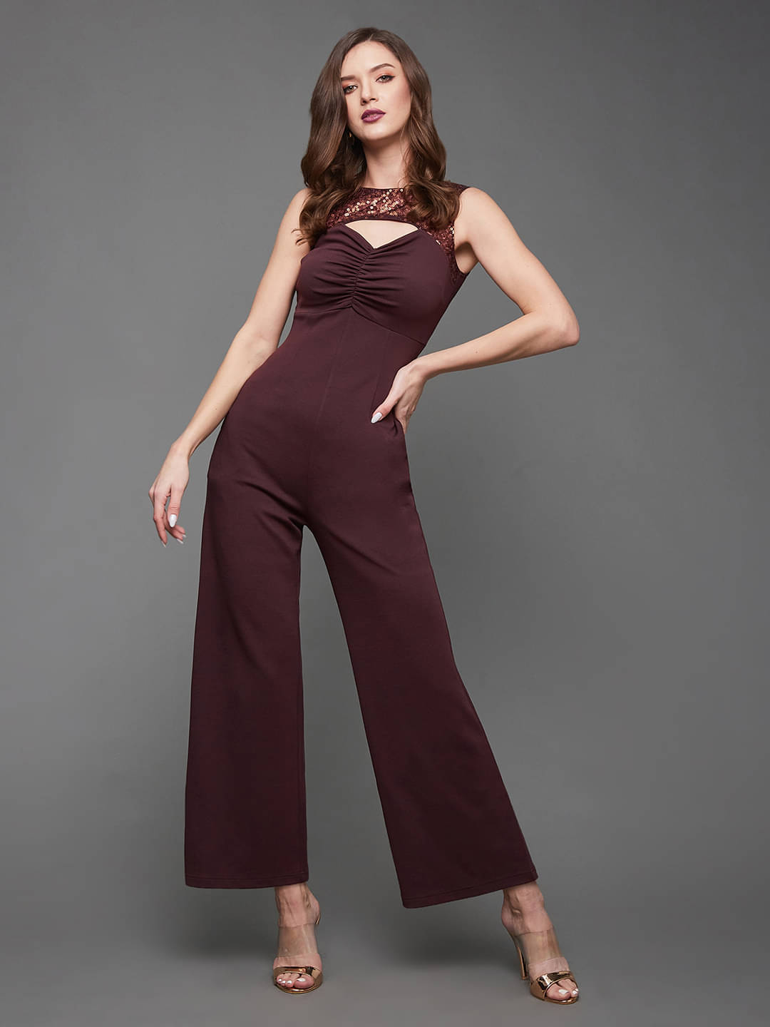 Miss Chase Wine Polyester Regular Fit Women's Jumpsuit ( Pack of 1 ) Miss Chase Wine Polyester Regular Fit Women's Jumpsuit ( Pack of 1 )