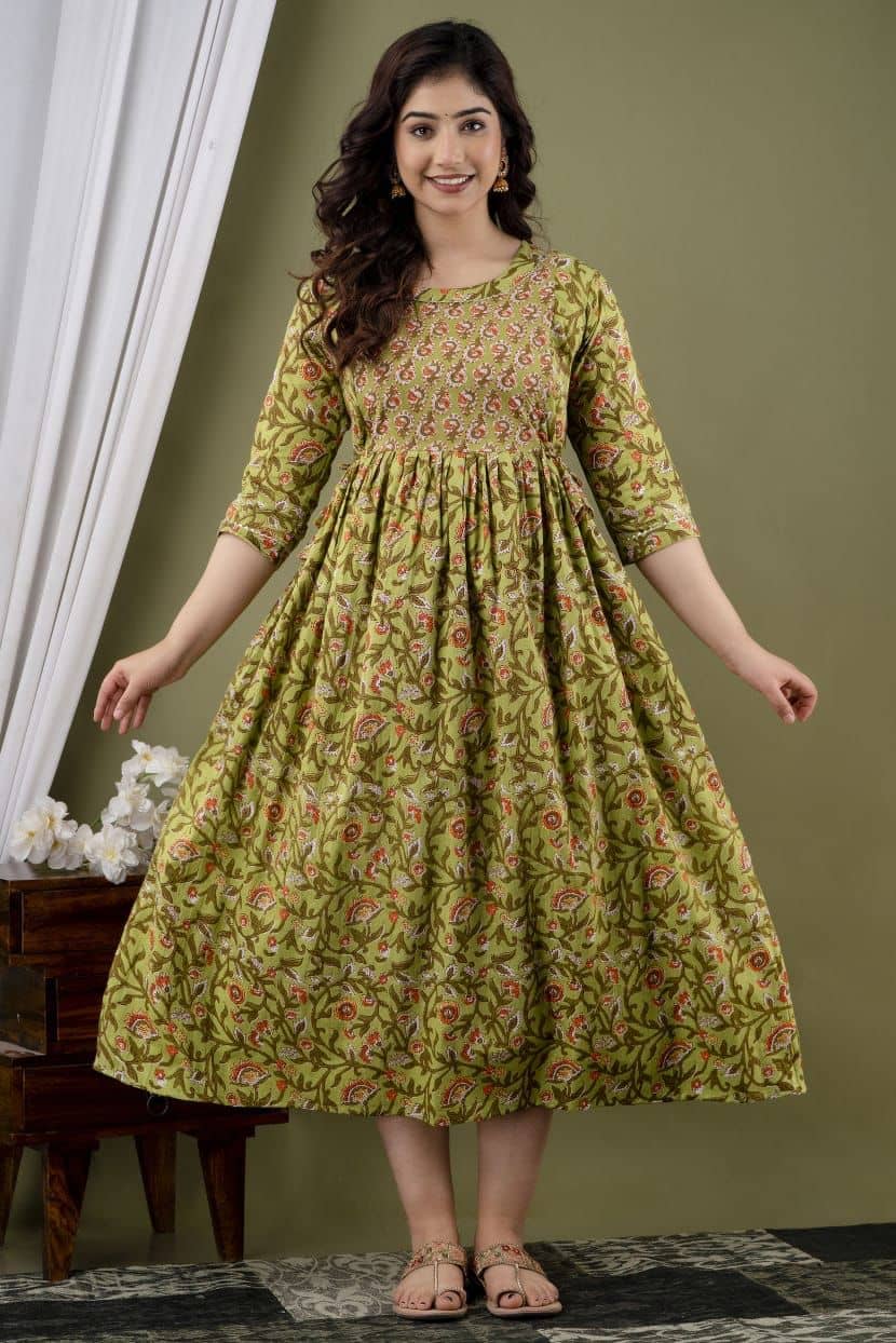 Nevisha Style Green Cotton Maternity Kurta Single