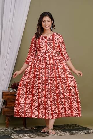Nevisha Style Red Cotton Maternity Kurta Single Nevisha Style Red Cotton Maternity Kurta Single